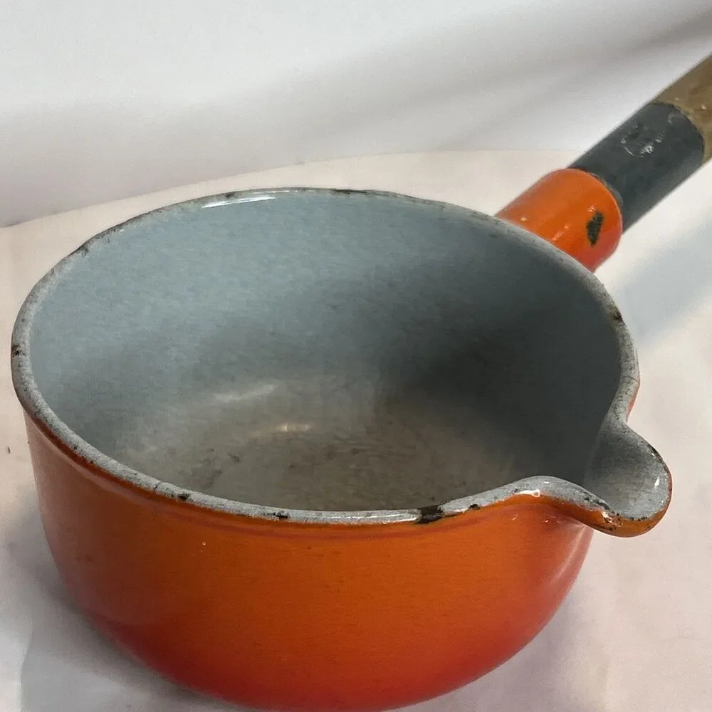 Vintage 60s DESCOWARE Butter Warmer Pot Flame Orange with SPOUT and LID